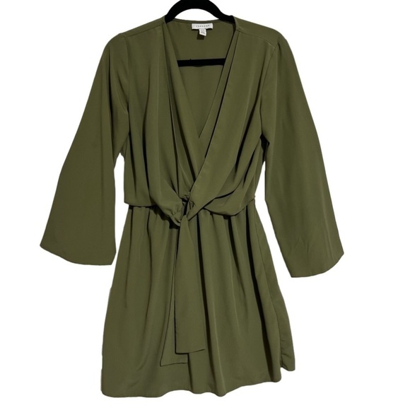 TOPSHOP Womens Mini Dress, Olive Green with Tie Front Size 6-#314 - Picture 2 of 14